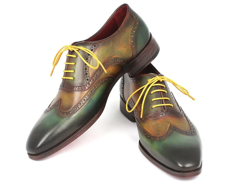 Paul Parkman Men's Hand-Painted Leather Wingtip Oxfords in Green - Image 5