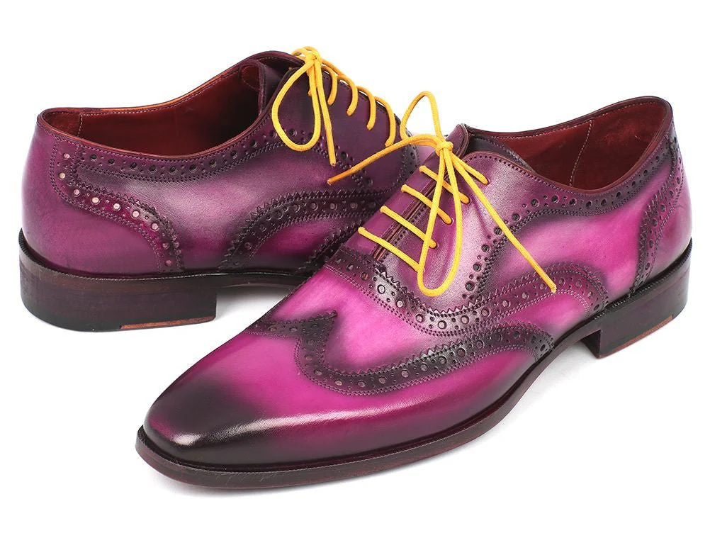 Paul Parkman Men's Hand-Painted Leather Wingtip Oxfords in Lilac - Image 4