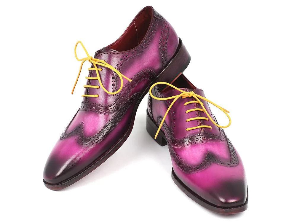 Paul Parkman Men's Hand-Painted Leather Wingtip Oxfords in Lilac - Image 6