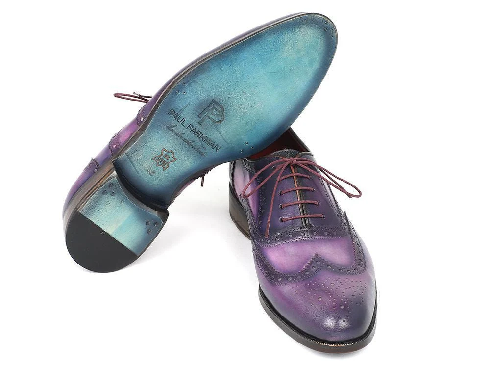 Paul Parkman Men's Hand-Painted Leather Wingtip Oxfords in Purple and Navy - Image 3