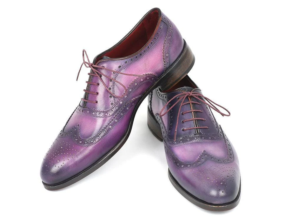 Paul Parkman Men's Hand-Painted Leather Wingtip Oxfords in Purple and Navy - Image 5