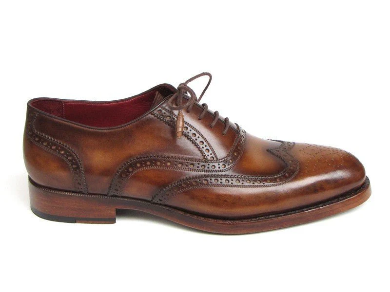 Paul Parkman Men's Hand-Painted Leather Wingtip Oxfords in Tobacco - Image 6