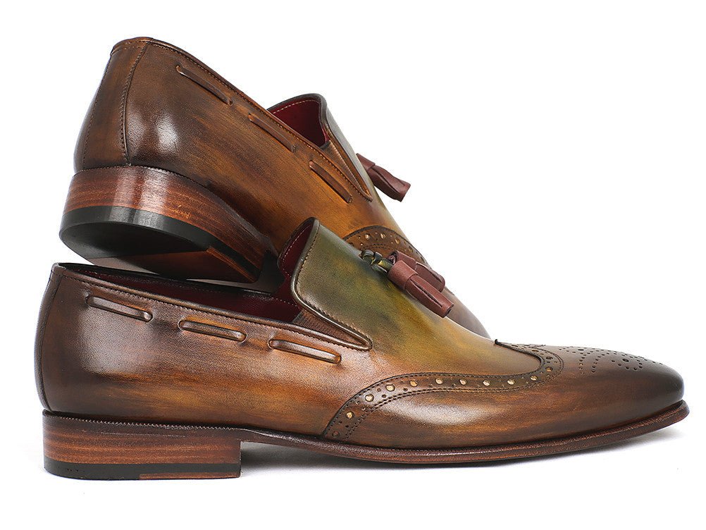 Paul Parkman Men's Hand-Painted Leather Wingtip Tassel Loafers in Green - Image 3