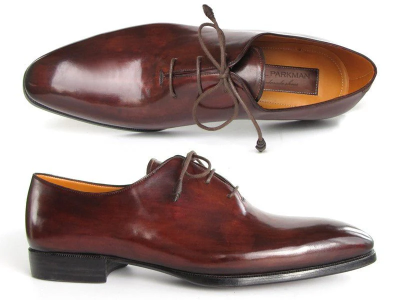 Paul Parkman Men's Hand-Painted Plain Toe Oxfords in Brown and Bordeaux