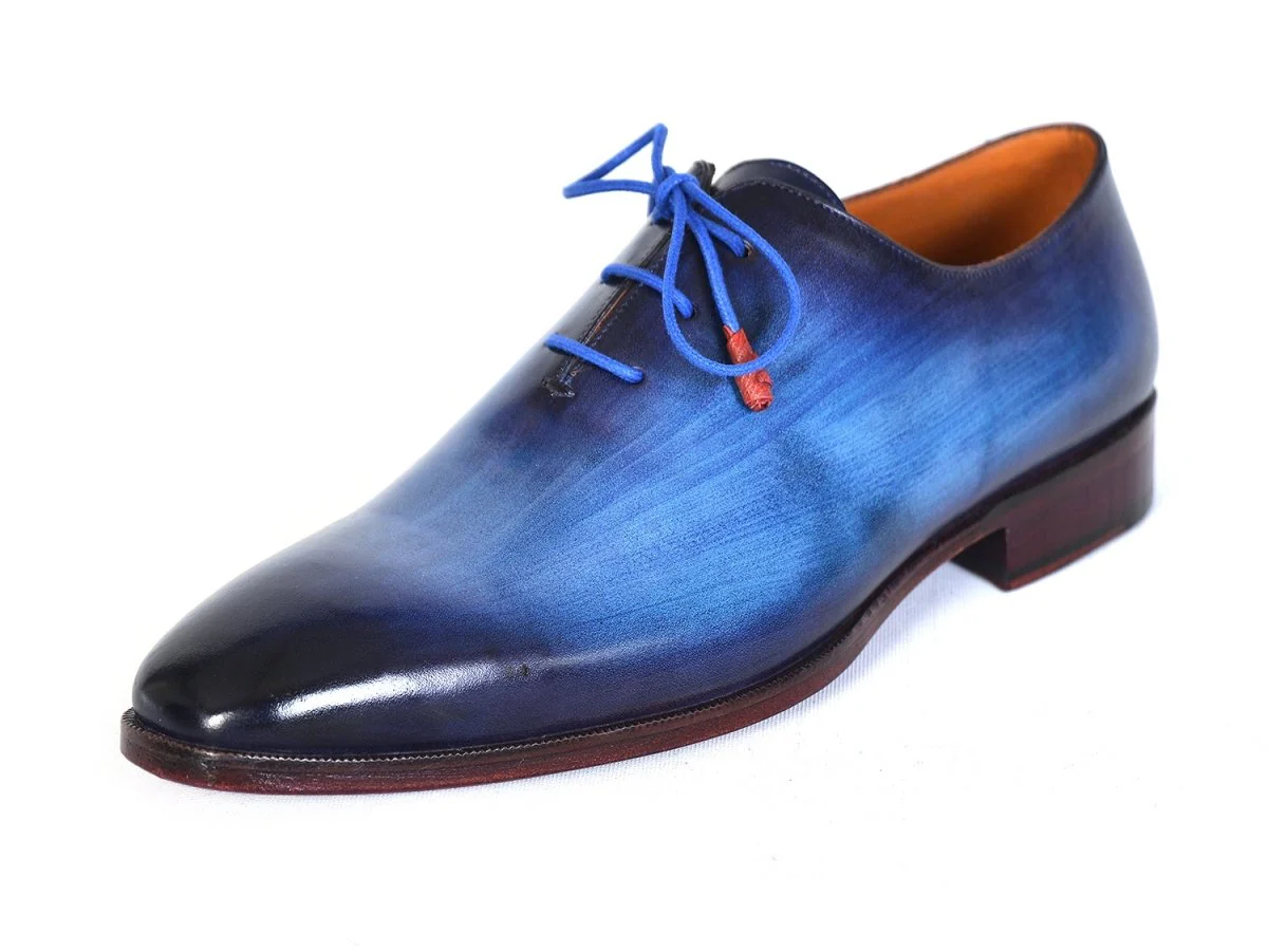 Paul Parkman Men's Hand-Painted Plain Toe Wholecut Oxfords in Blue - Image 3
