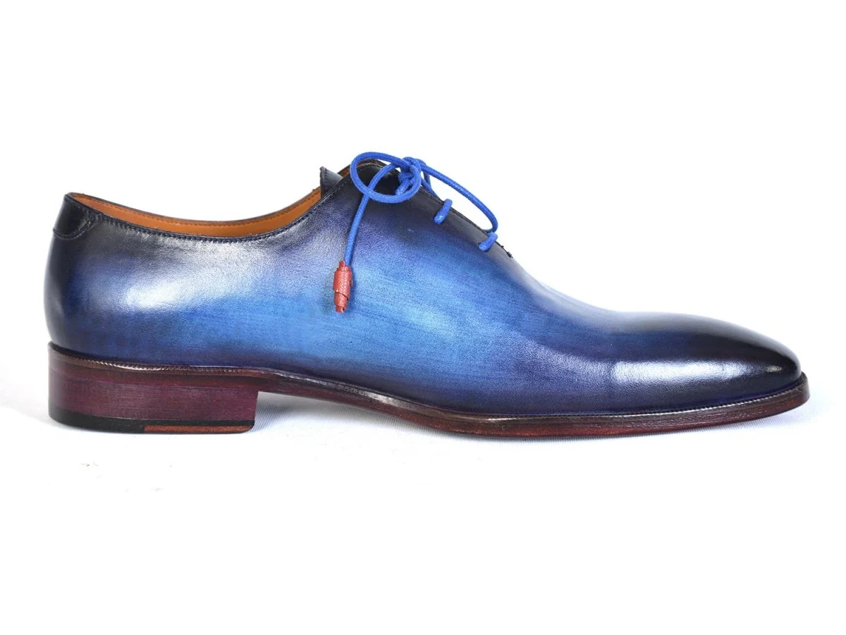 Paul Parkman Men's Hand-Painted Plain Toe Wholecut Oxfords in Blue - Image 4