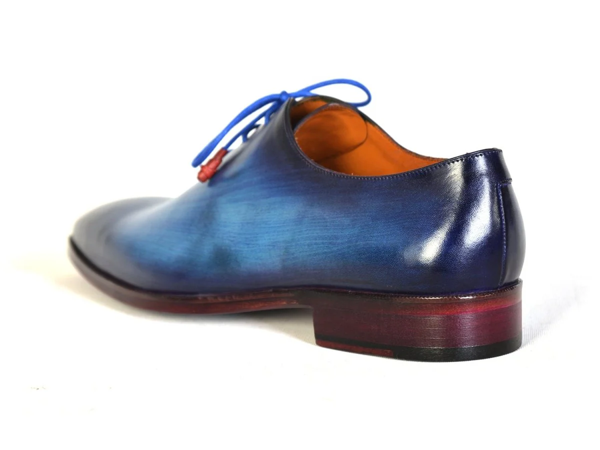 Paul Parkman Men's Hand-Painted Plain Toe Wholecut Oxfords in Blue - Image 5
