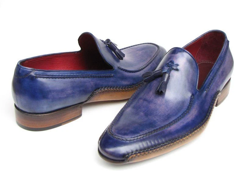 Paul Parkman Men's Hand-Painted Side Sewn Tassel Loafers in Blue and Purple