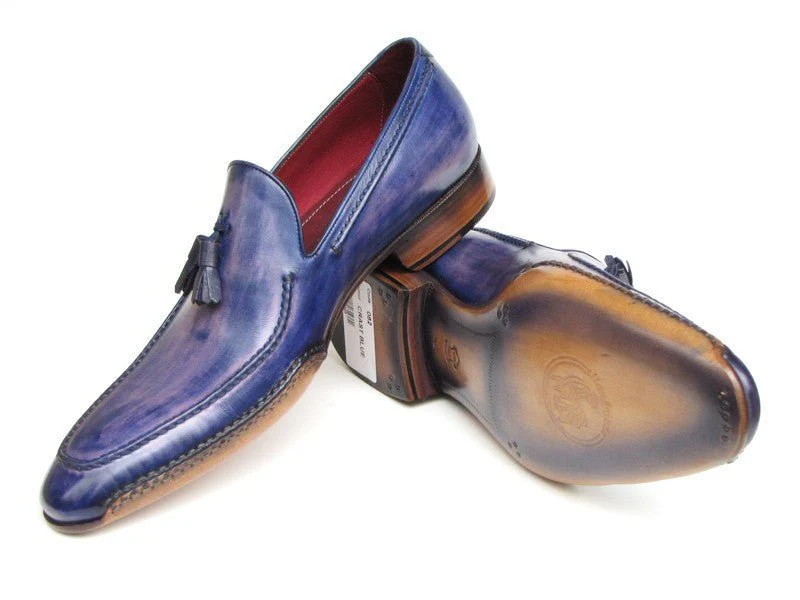 Paul Parkman Men's Hand-Painted Side Sewn Tassel Loafers in Blue and Purple - Image 4