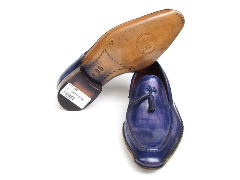 Paul Parkman Men's Hand-Painted Side Sewn Tassel Loafers in Blue and Purple - Image 6