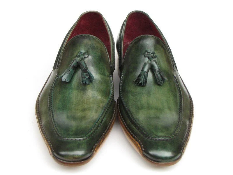 Paul Parkman Men's Hand-Painted Side Sewn Tassel Loafers in Green - Image 3