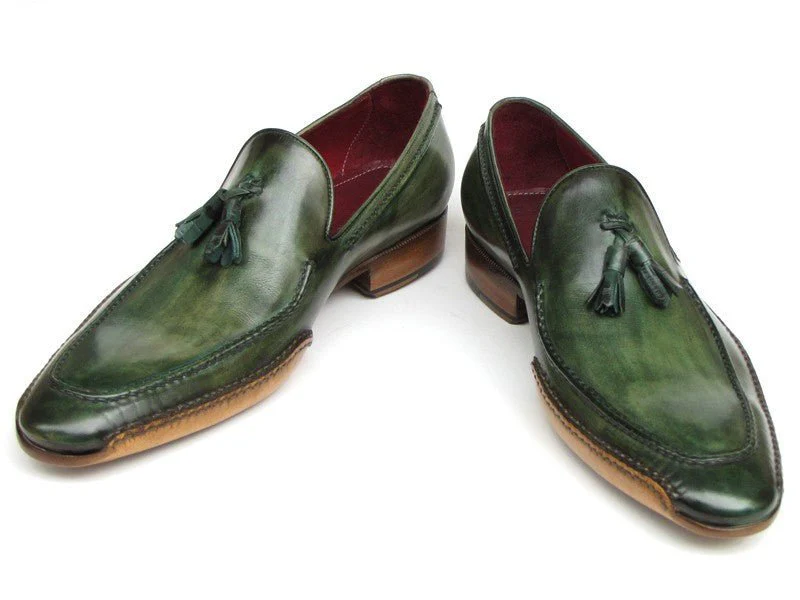 Paul Parkman Men's Hand-Painted Side Sewn Tassel Loafers in Green - Image 4