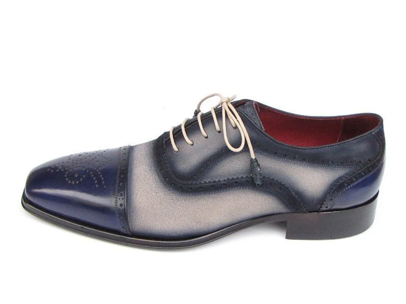 Paul Parkman Men's Hand-Painted Suede Captoe Oxfords in Navy and Beige - Image 6