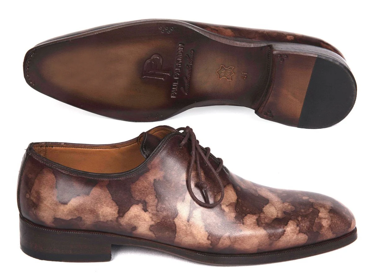 Paul Parkman Men's Hand-Painted Wholecut Oxfords in Brown Camouflage - Image 2