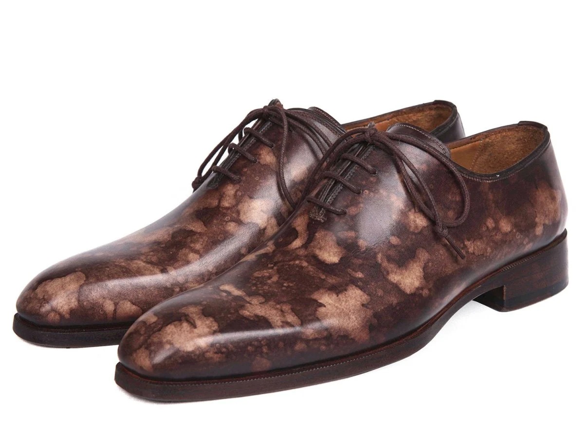 Paul Parkman Men's Hand-Painted Wholecut Oxfords in Brown Camouflage - Image 3