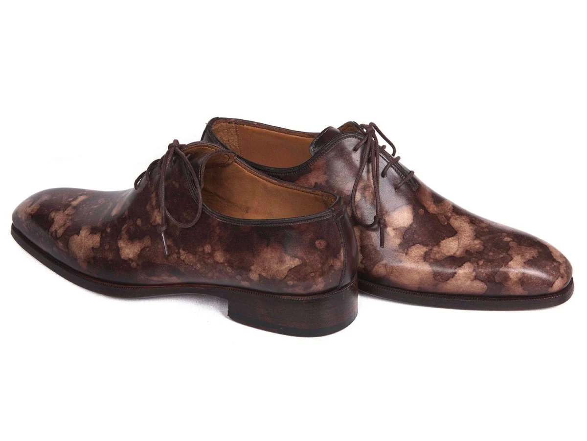 Paul Parkman Men's Hand-Painted Wholecut Oxfords in Brown Camouflage - Image 4