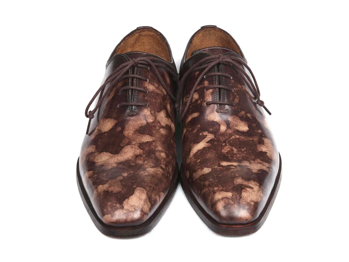 Paul Parkman Men's Hand-Painted Wholecut Oxfords in Brown Camouflage - Image 5