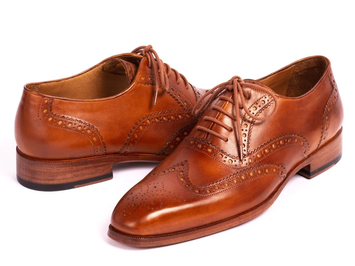 Paul Parkman Men's Hand-Painted Wingtip Oxfords in Mid Brown - Image 3