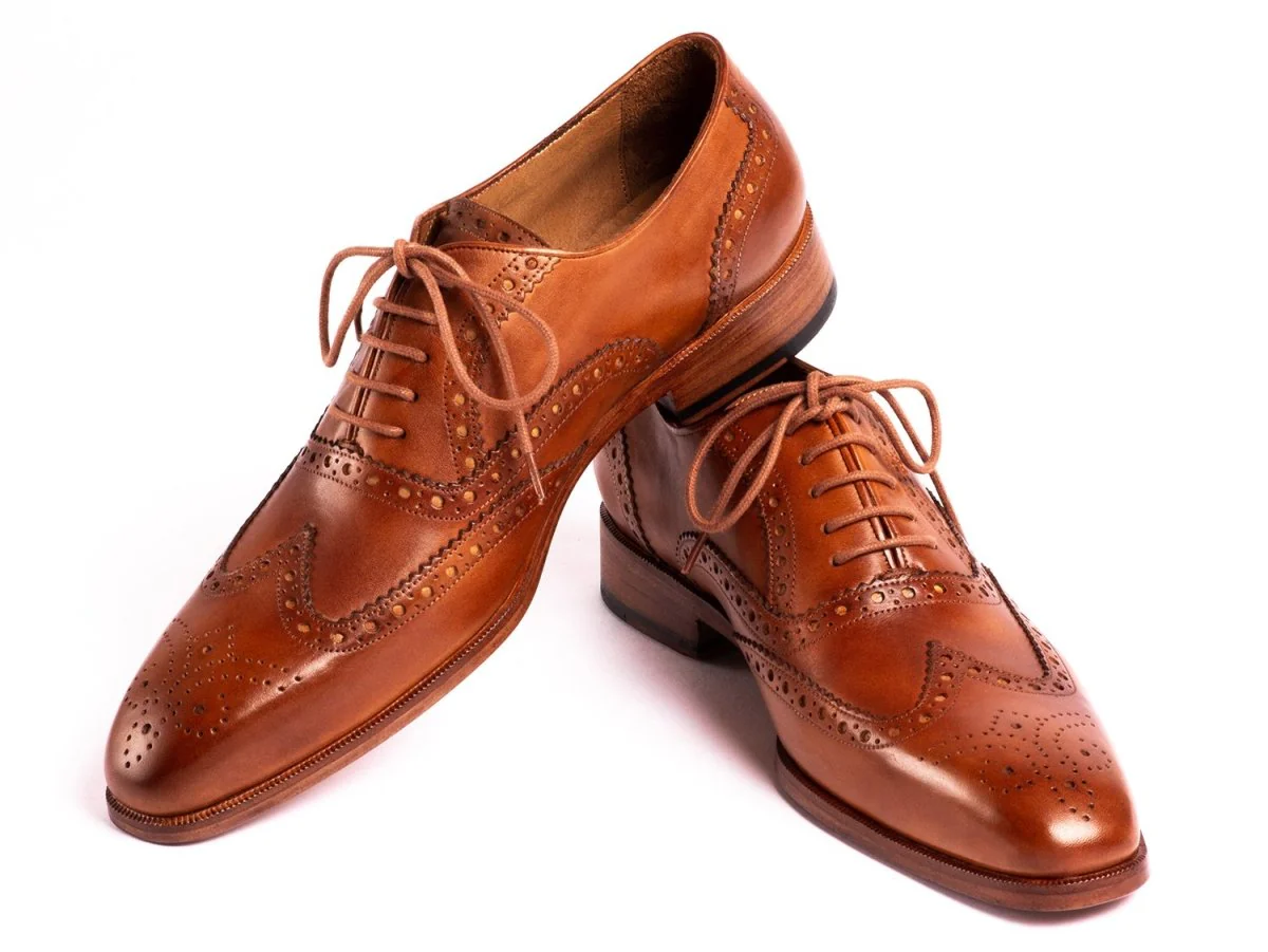 Paul Parkman Men's Hand-Painted Wingtip Oxfords in Mid Brown - Image 4