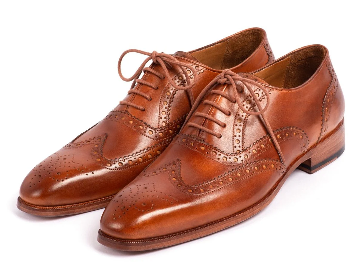 Paul Parkman Men's Hand-Painted Wingtip Oxfords in Mid Brown - Image 5