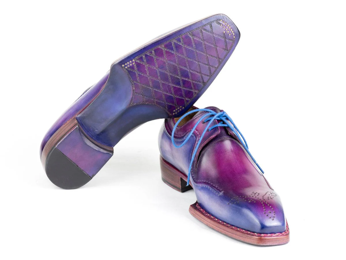 Paul Parkman Men's Hand-Welted Blue and Purple Leather Derby Shoes (ID#326G19) - Image 3