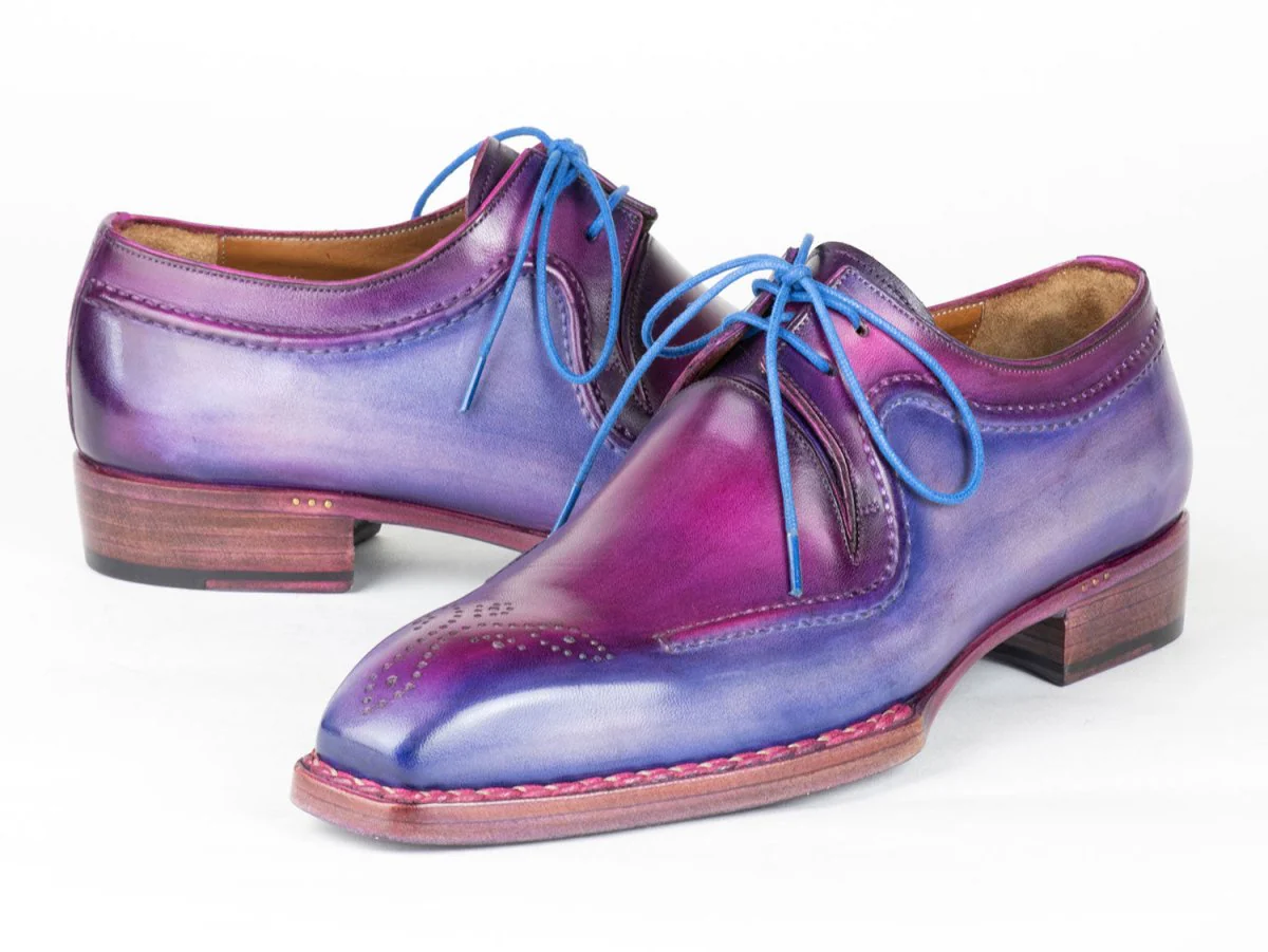 Paul Parkman Men's Hand-Welted Blue and Purple Leather Derby Shoes (ID#326G19) - Image 4