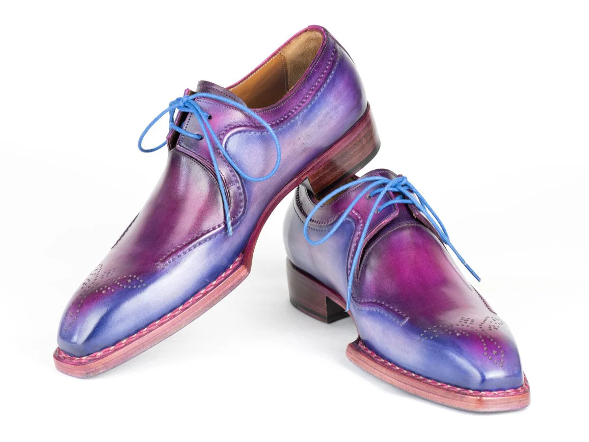 Paul Parkman Men's Hand-Welted Blue and Purple Leather Derby Shoes (ID#326G19) - Image 5