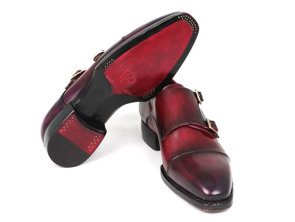 Paul Parkman Men's Hand-Welted Captoe Monkstraps in Purple and Burgundy - Image 2
