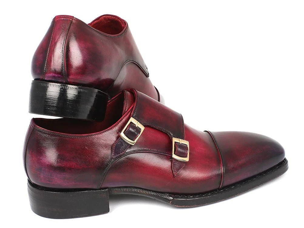 Paul Parkman Men's Hand-Welted Captoe Monkstraps in Purple and Burgundy - Image 3
