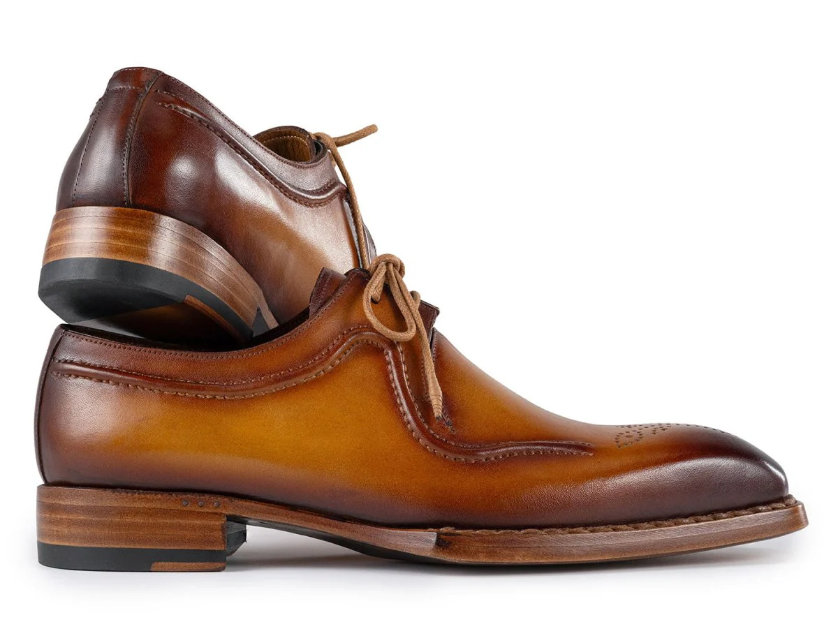 Paul Parkman Men's Hand-Welted Leather Derby Shoes in Camel Brown - Image 3