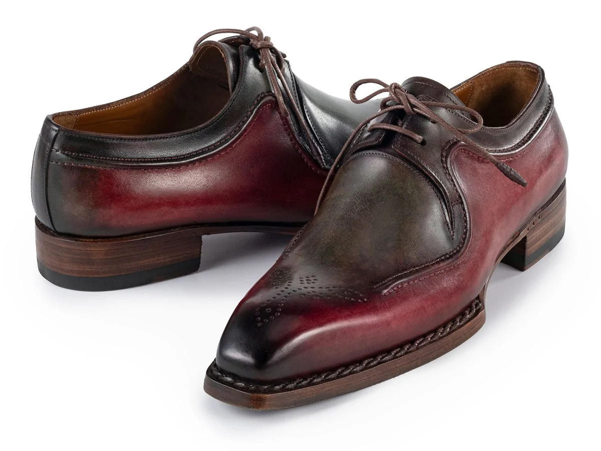 Paul Parkman Men's Hand-Welted Leather Derby Shoes in Green and Brown - Image 2