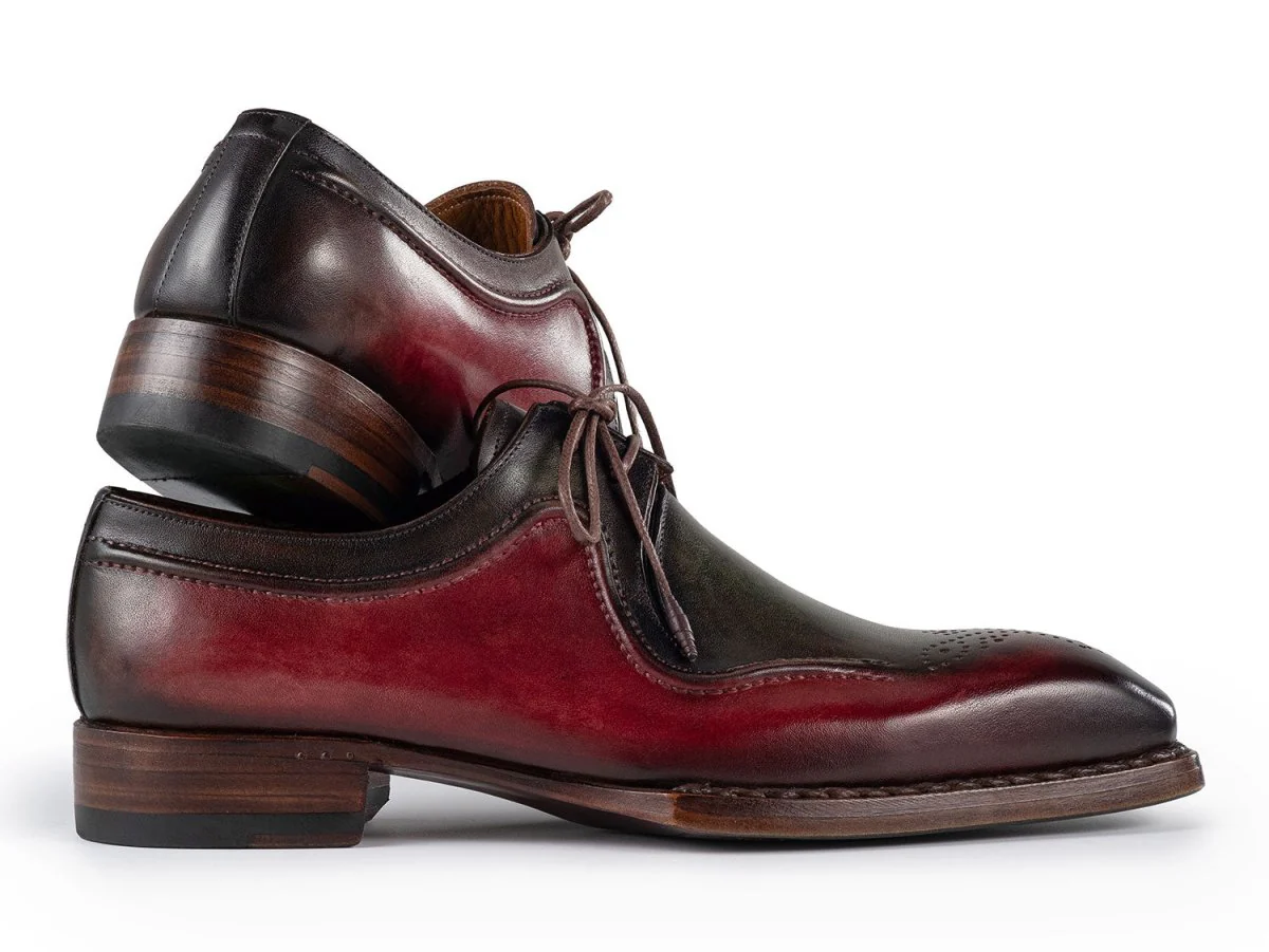 Paul Parkman Men's Hand-Welted Leather Derby Shoes in Green and Brown - Image 3
