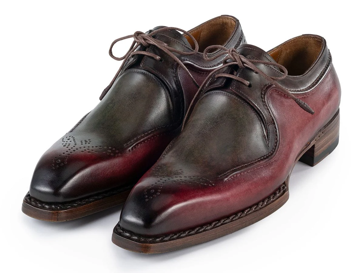 Paul Parkman Men's Hand-Welted Leather Derby Shoes in Green and Brown - Image 6
