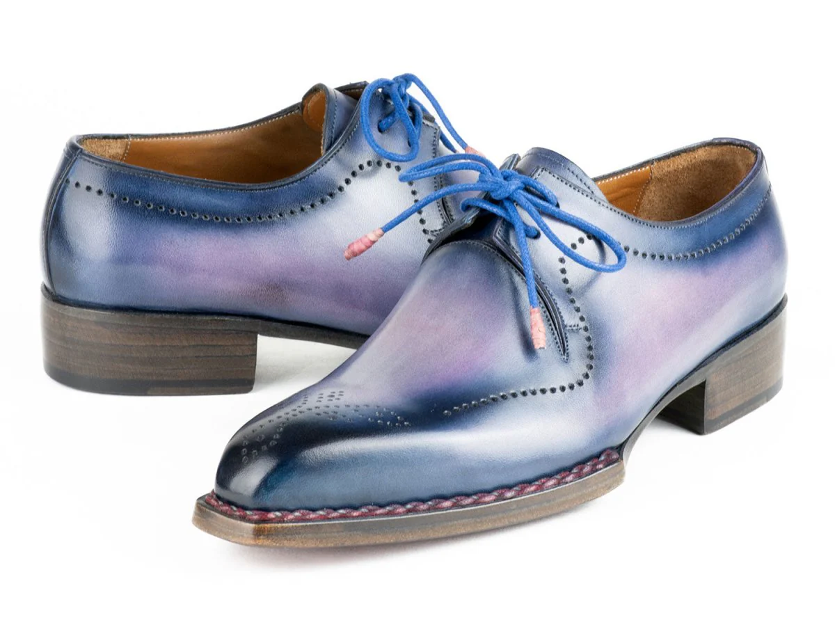 Paul Parkman Men's Hand-Welted Pink and Navy Leather Derby Shoes (ID#599F67) - Image 2