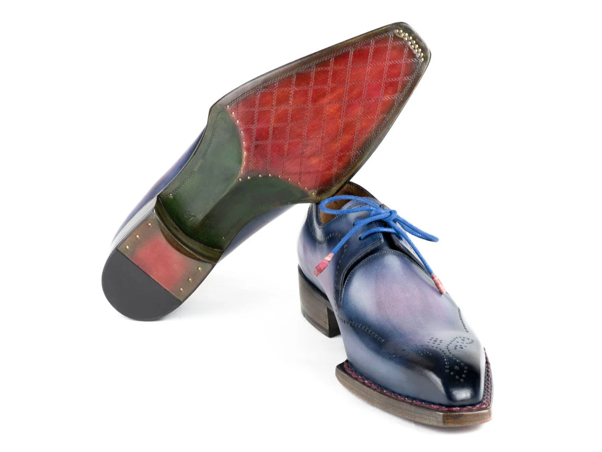 Paul Parkman Men's Hand-Welted Pink and Navy Leather Derby Shoes (ID#599F67) - Image 3