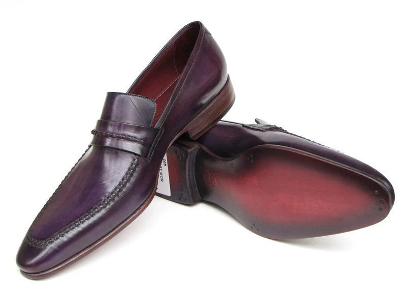 Paul Parkman Men's Handmade Leather Loafers in Purple - Image 4
