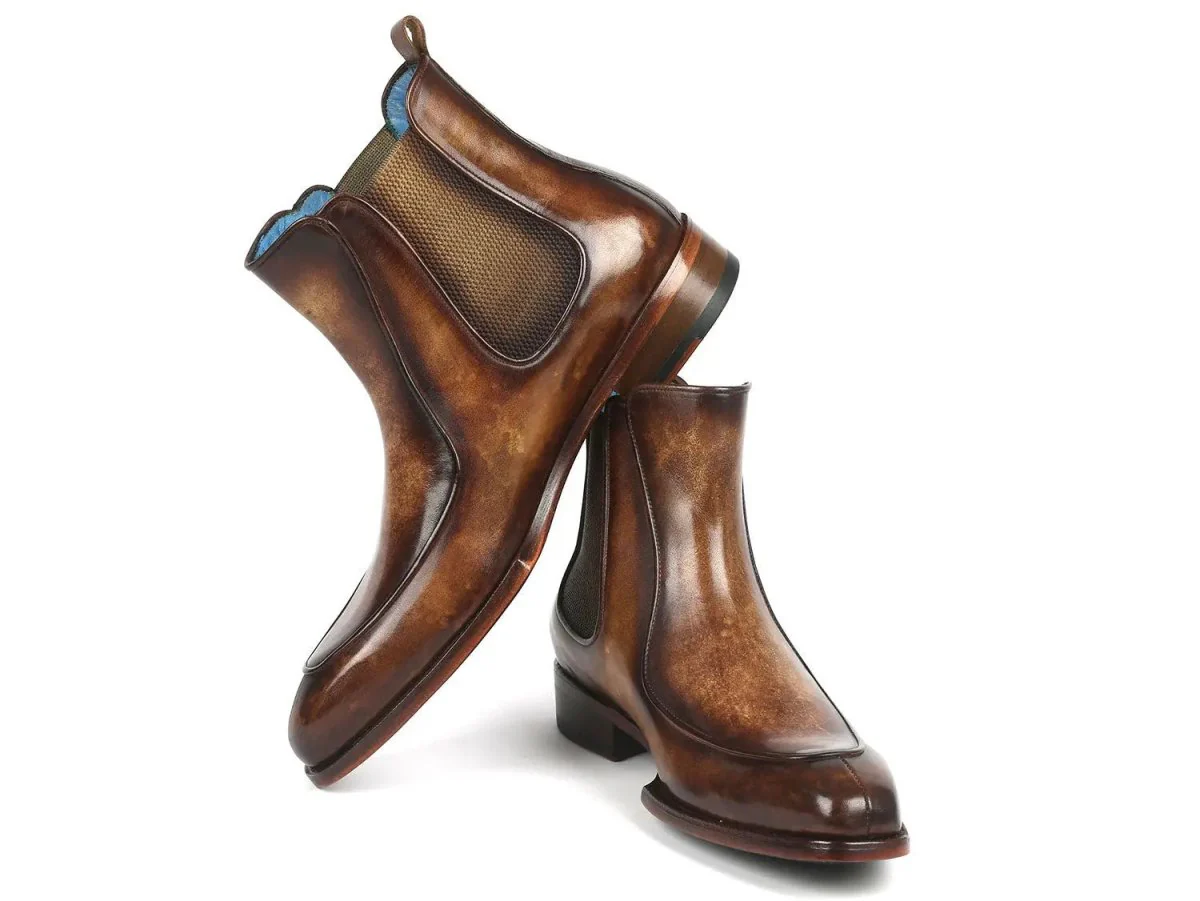 Paul Parkman Men's Handpainted Chelsea Boots Goodyear Welted in Brown - Image 3