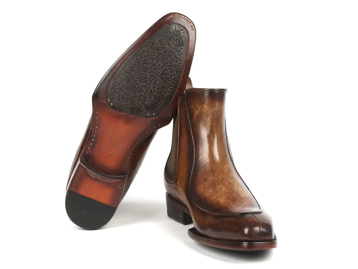 Paul Parkman Men's Handpainted Chelsea Boots Goodyear Welted in Brown - Image 4