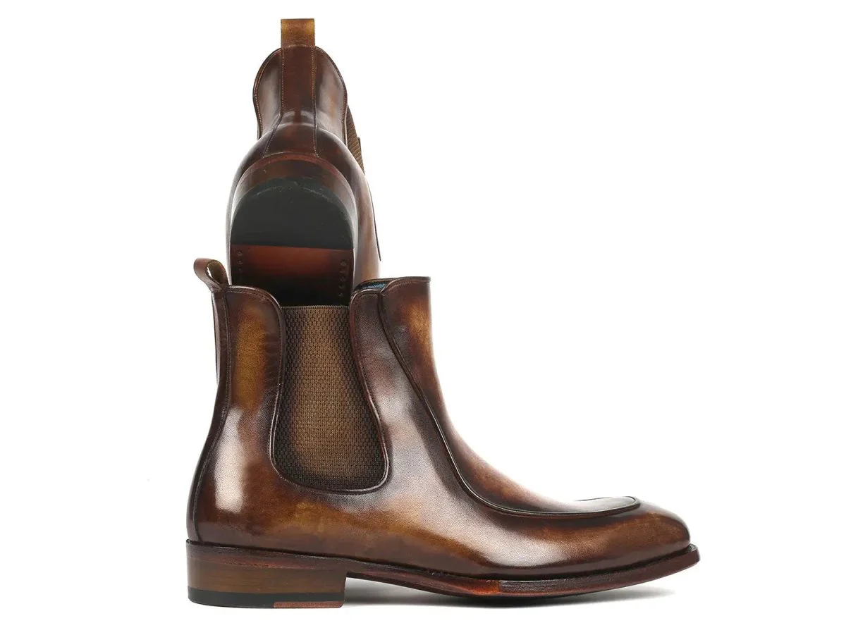 Paul Parkman Men's Handpainted Chelsea Boots Goodyear Welted in Brown - Image 5