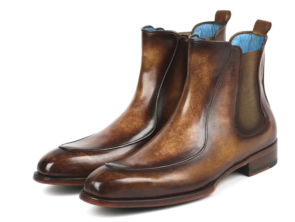 Paul Parkman Men's Handpainted Chelsea Boots Goodyear Welted in Brown - Image 6