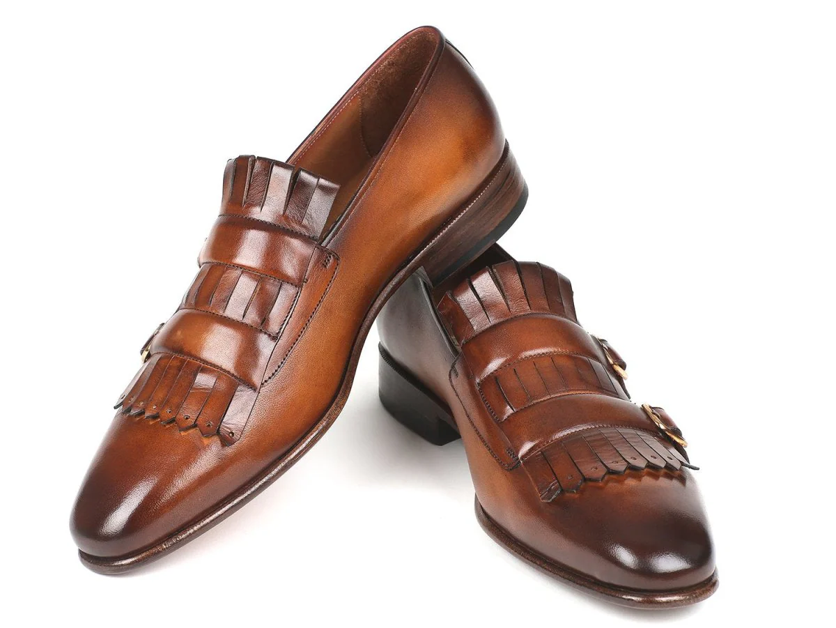 Paul Parkman Men's Kiltie Double Monkstraps in Brown - Image 3