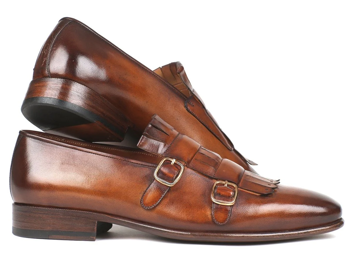 Paul Parkman Men's Kiltie Double Monkstraps in Brown - Image 5