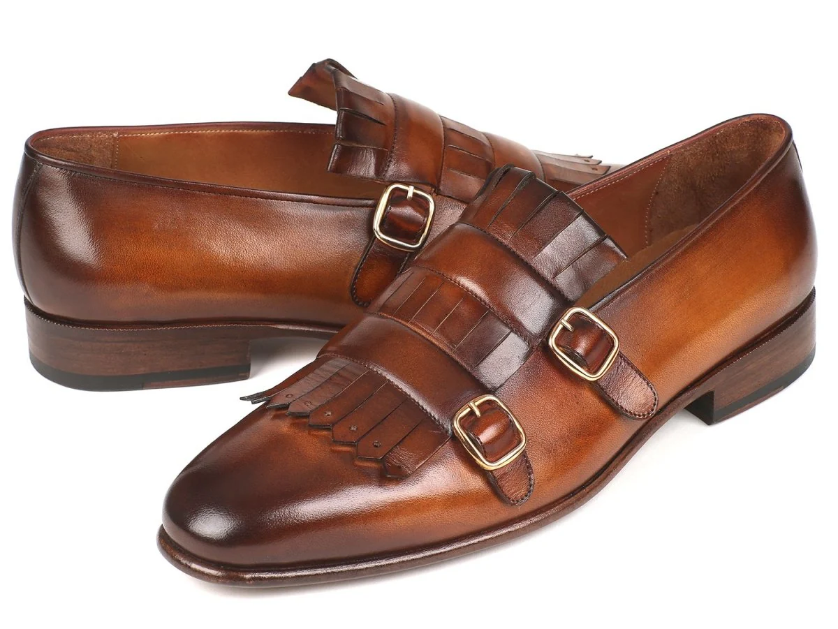 Paul Parkman Men's Kiltie Double Monkstraps in Brown - Image 6