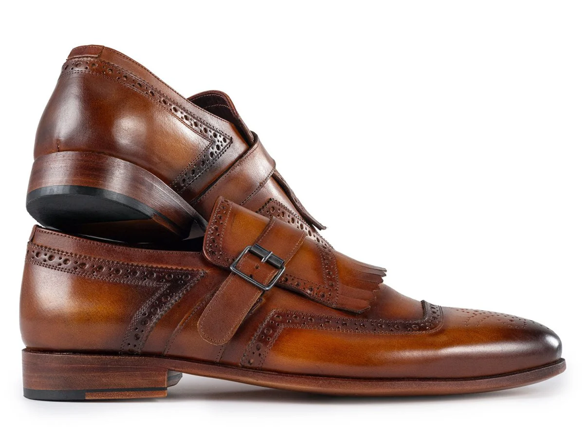 Paul Parkman Men's Kiltie Monkstrap Shoes Brown Leather (ID#12BR95) - Image 2