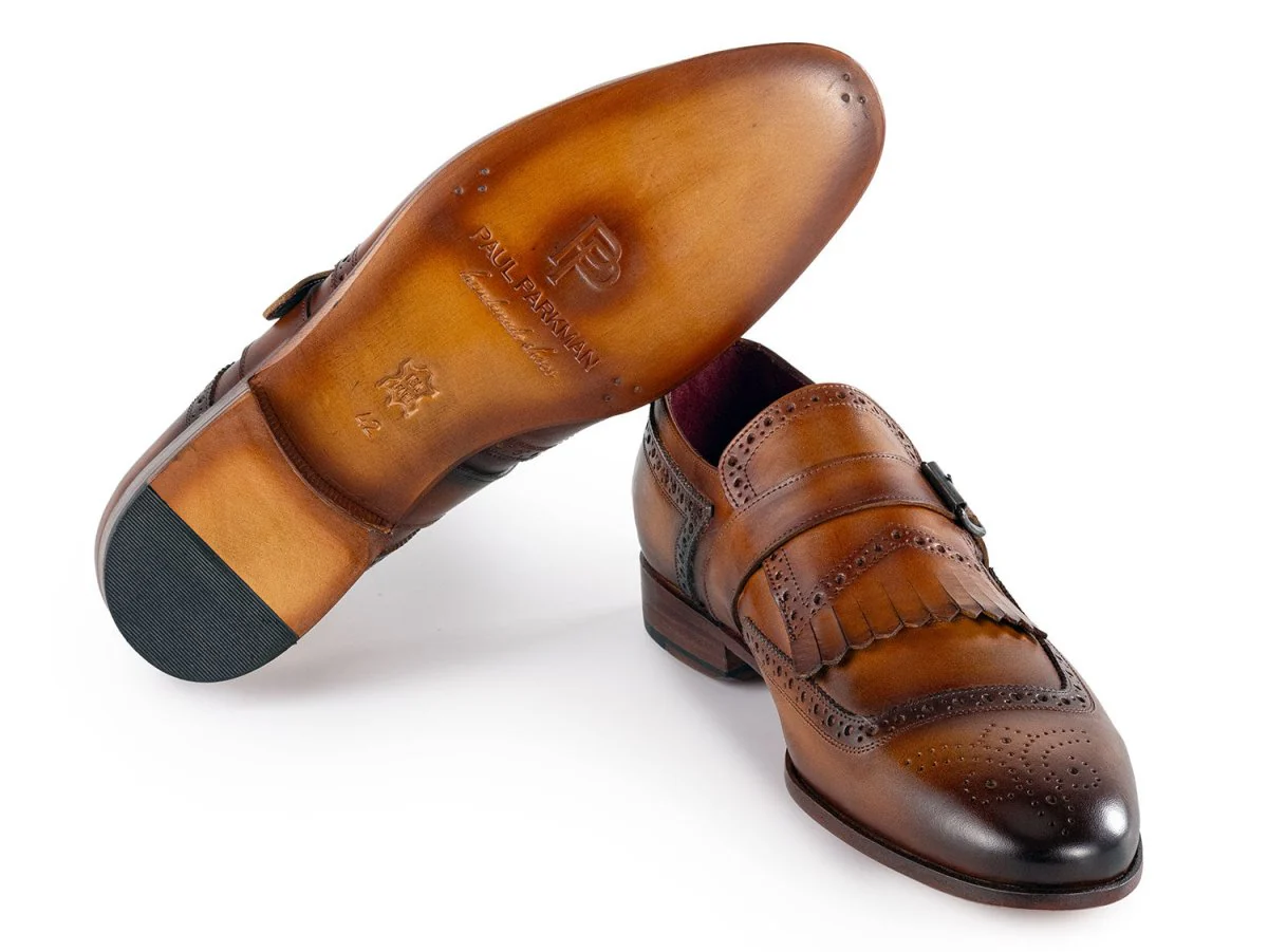 Paul Parkman Men's Kiltie Monkstrap Shoes Brown Leather (ID#12BR95) - Image 3