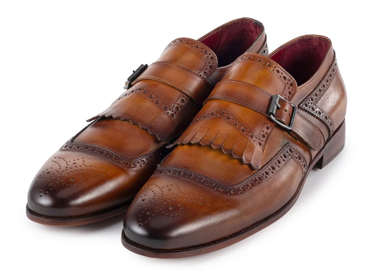 Paul Parkman Men's Kiltie Monkstrap Shoes Brown Leather (ID#12BR95) - Image 6