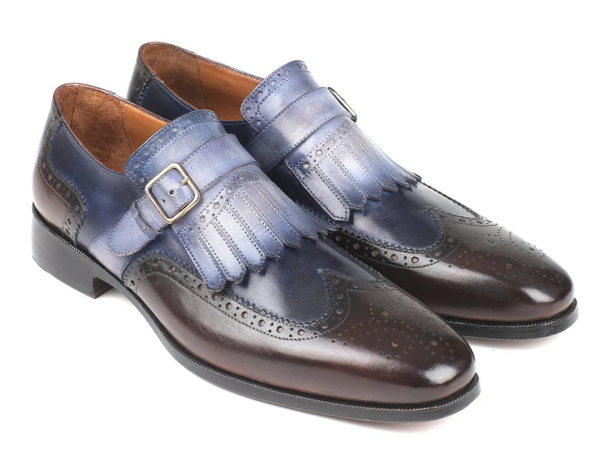 Paul Parkman Men's Kiltie Monkstraps in Blue and Brown