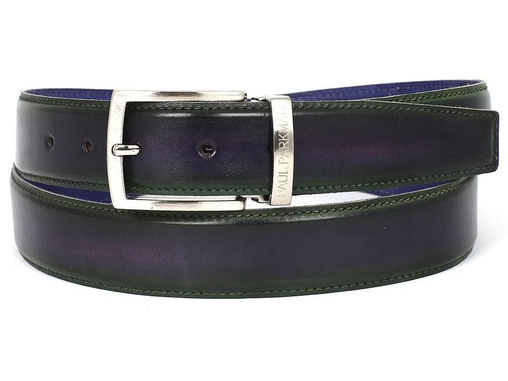 Paul Parkman Men's Leather Belt Dual Tone Green and Purple (ID#B01-GRN-RP)