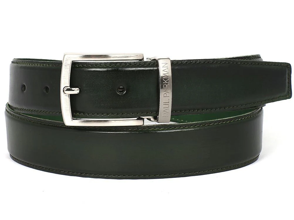 Paul Parkman Men's Leather Belt Hand-Painted Dark Green (ID#B01-DARK-GRN)