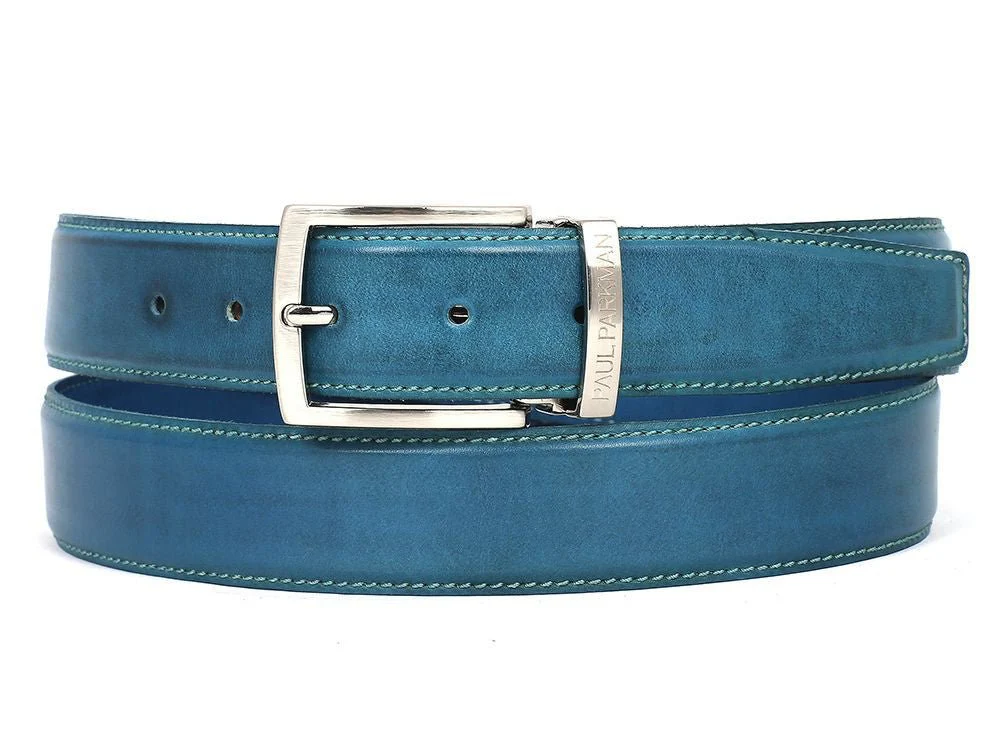 Paul Parkman Men's Leather Belt Hand-Painted Sky Blue (ID#B01-SKYBLU) - Image 2